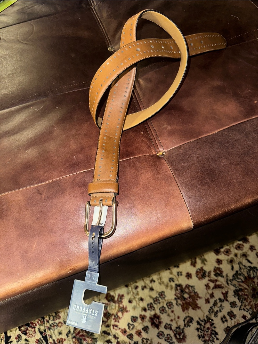 Stafford Men's Brown faux Leather Belt with cut out details